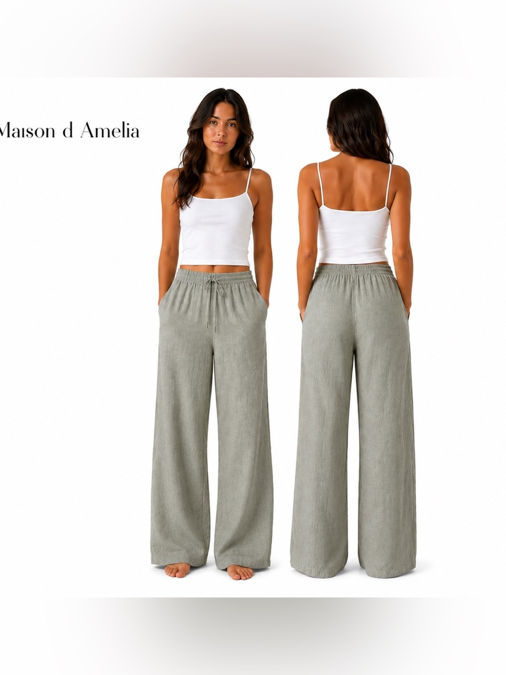 Maison d’Amélie Paris Linen Blend Wide Leg Pants NWT Sage Green Size L